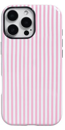 Reownest Compatible with iPhone 16 Pro Max Case, Cute Color Striped Aesthetic Design Phone Cases Soft TPU Hard PC Shockproof Protective Cover for Girls Women -Pink