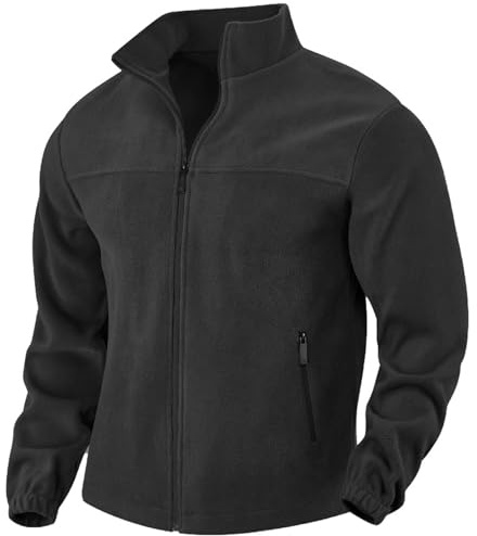 PADOLA Veste Polaire Homme Col montant Manteau Uni Blouson avec Poches Zippées Hiver Pull d'extérieur Chaude Zippé Pull Veste de Travail mi Saison Polaires de Randonnée Coupe Vent (0 Noir, M)