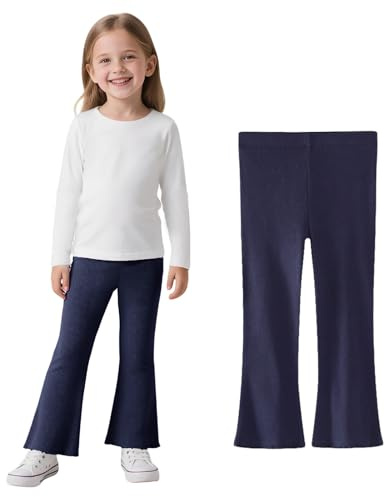 JinBei Leggings flickor bomull utsvängda leggings sportbyxor mjuka andas med elastisk linning, bekväma joggingbyxor, yogabyxor, dans, utsvängda byxor, 92–122, Marinblå, 116-122