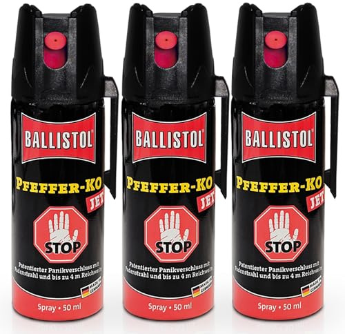 Ballistol 3er Set Jet Pfefferspray 3x50 ml – KO-Spray, Pfefferspray 50ml, Tierabwehrspray, Hundeabwehrspray