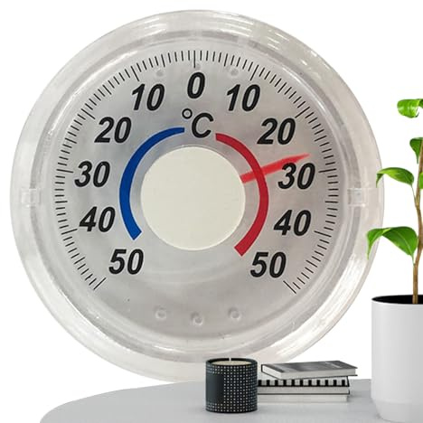 Thermograph für den Außenbereich – Analoges Fenstertemperaturmessgerät | Transparenter Wettermonitor | Selbstklebendes Außenthermometer für Wohnung, Schlafsaal, Schlafzimmer, Badezimmer, Wohnzimmer-Kl