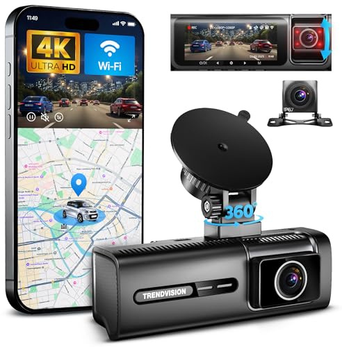 TrendVision Phantom 3CH GPS Cámara para Coche Delantera, Interior y Trasera, Cámara Triple con GPS, Control por App WiFi, Visión Nocturna WDR, Gran Angular de 170°, Pantalla IPS de 3