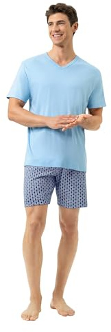 Mey Nachtwäsche Serie Straight Geo Herren Schlafanzüge kurz Dream Blue (XL)