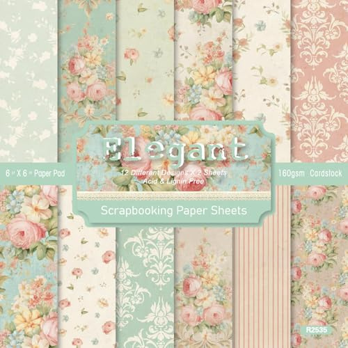 Lot de 24 feuilles de papier cartonné de qualité supérieure pour origami, scrapbooking, découpage, fabrication de cartes, journal intime et projets de bricolage (fleurs roses)