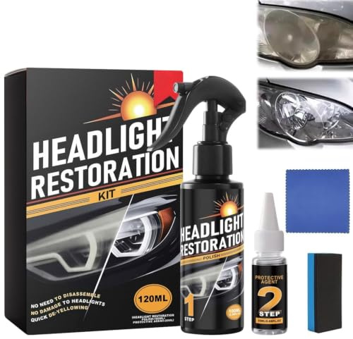 xinrongda Scheinwerfer Aufbereitung Set, 120ml Scheinwerfer Bedampfen Polierset, Matte und Blinde Headlight Restoration Kit, Ohne Elektrowerkzeuge, Aufbereitungsset für Autoscheinwerfer