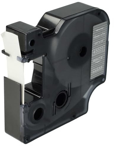 vhbw Schriftband-Kassette kompatibel mit Dymo Rhino 6000 | 5000, 5200, 4200 Etiketten-Drucker 7m x 12mm Weiß auf Transparent