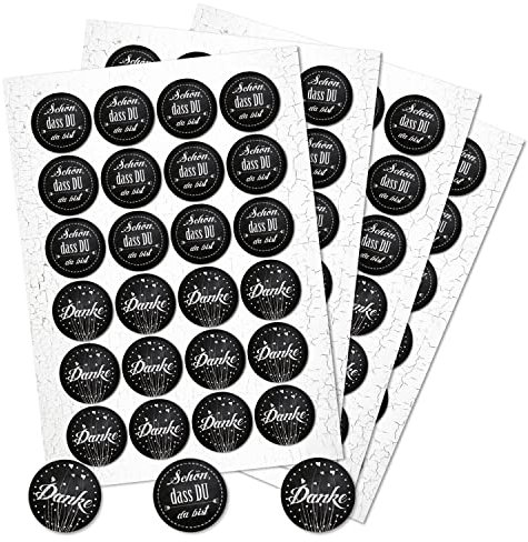 Logbuch-Verlag 96 runde Aufkleber schwarz weiss 48 x SCHÖN DASS DU DA BIST 4 cm 48 x DANKE selbstklebende Sticker Hochzeit Fest Geburtstag Gastgeschenk