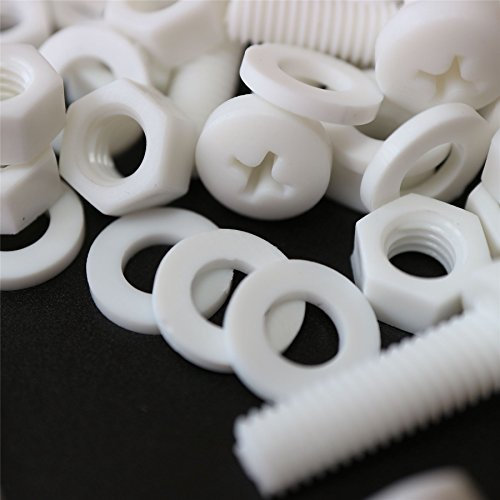 20 x Tornillo de cabeza troncónica Polipropileno Blancos (PP), Pernos Tornillos y Tuercas de Plástico, M6 x 20mm, arandelas