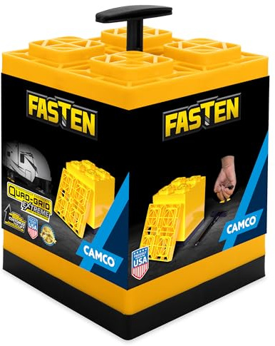 Camco Fast 2 x 2 nivåblock för enkel vävnad interlocking design gör att staplas för att önska önskad höjd inklusive säkert T-handtag bärsystem gul-10-pack (21022)