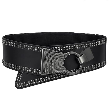 BlackButterfly Kunstleder Taillengürtel Damen Nieten | 6,5 cm Breit, Pyramidennieten, Gothic-Hakenverschluss, Elastischer Rücken, Größen S-XXL, Taillenformer