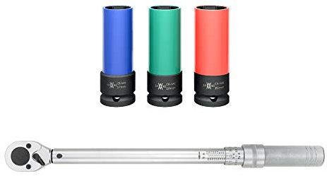 WIESEMANN 1893 Torque Wrench Set 1/2 42-219Nm with Impact sockets 17, 19, 21mm from I Complete car Set for Changing Tyres with Impact Spanner & Nuts I with Transport Box I 81529