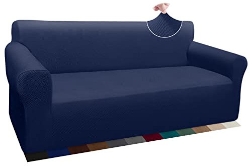 Granbest Thick Sofabezug Stylish Pattern Sofaüberzug für Sofa Stretch Elastische Jacquard Sofahusse Couchhusse mit Armlehne für Wohnzimmer Anti-Rutsch (3 Sitzer, Dunkelblau)