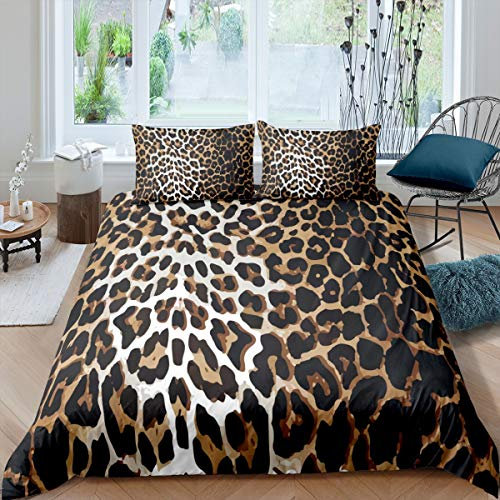 Loussiesd Leopard Print Bedding Set Luxury Cheetah Print Comforter Cover for Girls Adults Wild Animal Theme Duvet Cover Brown Wildlife Style Bedspread Cover Room Decor Quilt Cover Double Size Chic