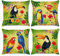 Bonhause 4er Set Kissenbezüge Tropische Vögel 45 x 45 cm Tukan Papagei Blätter Polyester Leinen Dekorative Kissenhülle Zierkissenbezüge für Sofa Wohnzimmer Zuhause Dekoration