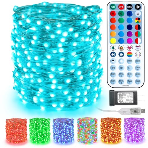 BrizLabs Color Changing Fairy Lights 66ft 200 LED, USB & Adapter Powered