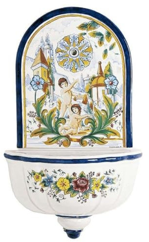 Casa Padrino Luxus Jugendstil Wandbrunnen Weiß/Mehrfarbig 62 x H. 104 cm - Handgefertigter & handbemalter Keramik Brunnen - Barock & Jugendstil Garten Deko Accessoires