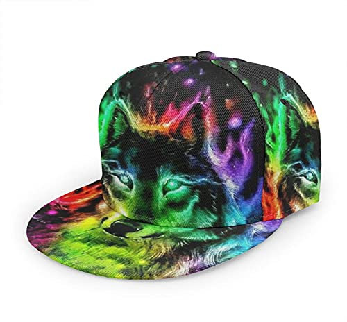 Oaieltj Unisex Baseball Cap Erwachsene Teens Adjustable Snapback Flat Brim Baseball Cap Cool Hip Hop Hat, Wolf Bunte Feuerspritzer, One size