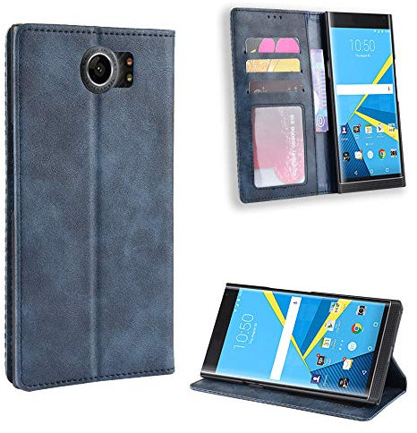QiongniAN Hülle für BlackBerry Priv, Leder, Dünne Hülle mit Ständer, Blue