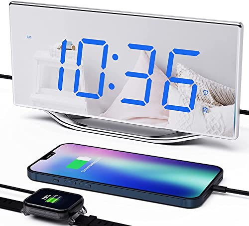 ROCAM Digitaler Wecker LED Digitaluhr Spiegel Wecker Tischuhr mit 2 USB-Ladegeräte und Doppel Alarme Schlanker Wecker 12/24 Stunden Snooze für Nachttisch, Schlafzimmer und Büro