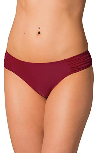 Aquarti Bikini Hose Damen mit seitlicher Raffung, Dunkelrot, 42