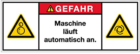 Aufkleber Hinweis Warnung Maschine läuft automatisch an Schild Folie selbstklebend | Größe wählbar Made in Germany, Größe: 70x160 mm