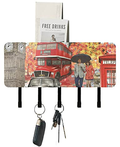London Vintage Street Schlüsselhalter für Wand, dekorativer Brief-Organizer, Wandmontage, Schlüsselhalter mit 5 Haken, Montagematerial, Schlüsselbrett für Eingangsbereich, Flur, Garage