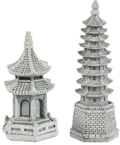 Housoutil 2Pcs Mini Pagoda Figurines Statue Fairy Garden Miniature Hexagon Figurine Vase Micro Landscape Asian Zen Garden Home Aquarium Dollhouse Decoration