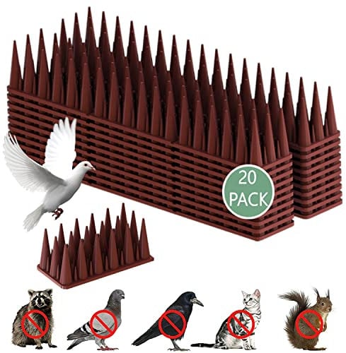 Apluskis Upgraded Bird Spikes, 20 Pack/6M Bird Squirrel Raccoon Pigeon Cat Fox Animal Deterrent Spikes Fence Spikes for Outside Anti Bird Spikes Outdoor to Keep Birds Away (Brown)
