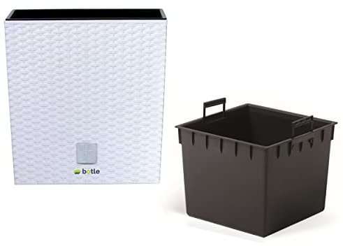 botle Jardinière carrée en Plastique Aspect rotin Blanc 23 cm 8 l