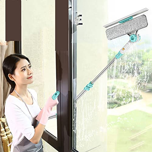 bcomedrag Herramienta Limpieza Raspador Ventanas, Kit De Limpieza En Forma De U 3 En 1, ángulo Ajustable/con Varilla De Extensión, Limpiador Telescópico De Doble Cara para Ventanas De Piso Alto,Blue