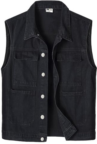 KTWOLEN Herren Kutte Jeansweste Motorrad Weste Ärmellos Jeansjacke Vintage Jeans Weste für Männer, Schwarz, 4XL