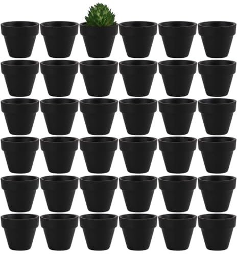 Yishang 4,8 cm kleine schwarze Terrakotta-Töpfe, 36 Stück, Mini-Tontöpfe mit Drainagelöchern, für Sukkulenten, Kräuter, Basteln, Innen- und Außenbereich