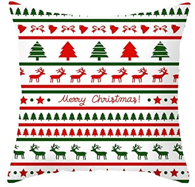 Dsnyu Weihnachtskissenhülle, Christbaum Elch Merry Christmas Dekokissenhülle Polyester, Rot Grün Weihnachtskissenbezug Deko für Wohnzimmer 50x50cm