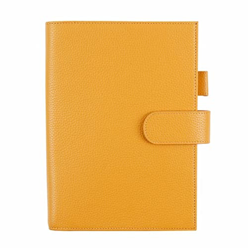 Moterm Leder Cover für A5 Notizbuch - Passt Hobonichi Cousin,Stalogy und Midori MD Planer,mit Stiftschlaufe,Kartenfächer und hintere Tasche (Kiesel-Senf)