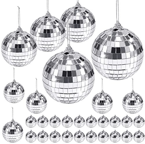 JEFFOUOO 30 Stück Spiegel-Discokugeln,Silber Discokugel Spiegelkugel zum Aufhängen,Disco Spiegel Ball,Disko Mirrorball Klein für Weihnachtsbaum Geburtstag Party Hochzeit Bar Dekoration,4 Größen