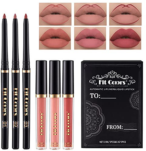 Enyacos 3 Matte Lippenstifte Mit 3 Lipliner,Lippenstift 24 Stunden Halt,Langanhaltende Antihaft-Cup-Formel,lipgloss set,lippenstift matt,lipstick setschminke set,Makeup Gift For Women (A)
