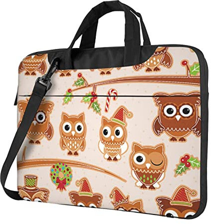Debou Laptoptasche mit Eulen auf Baumzweigen, tragbar, Laptop-Umhängetasche, Umhängetasche, Kuriertasche mit Gurt, Schwarz , 15.6 inch