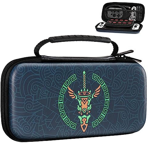 MoKo Tasche für Nintendo Switch OLED/Nintendo Switch, Tragetasche Reise Rundum Schutz Hartschalen Aufbewahrungstasche für Zelda Tears of The Kingdom & Nintendo Switch Zubehör Hülle Case, Zelda Blau