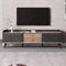 Moimhear TV-Schrank mit Zwei Schubladen, Fernsehtisch TV Board, TV- Lowboard niedrige Platte mit Zwei Schiebetüren. Exquisite Textur. Schwarz und natürliches Holzfarbe. H58/L160/T40 cm