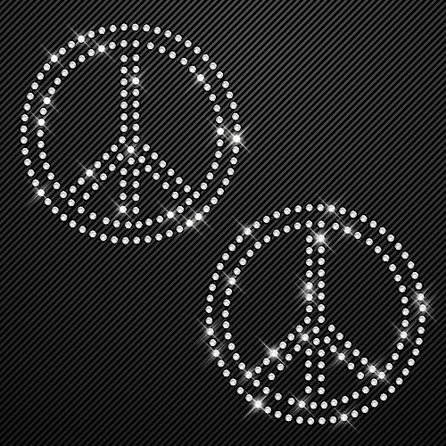 Glitzerdeals Bügelbilder Karneval Peace kristall einfarbig Aufbügler für Textilien Peace-Zeichen Strass Bügelbild für Textilien Hot-fix iron-on-transfer 2er