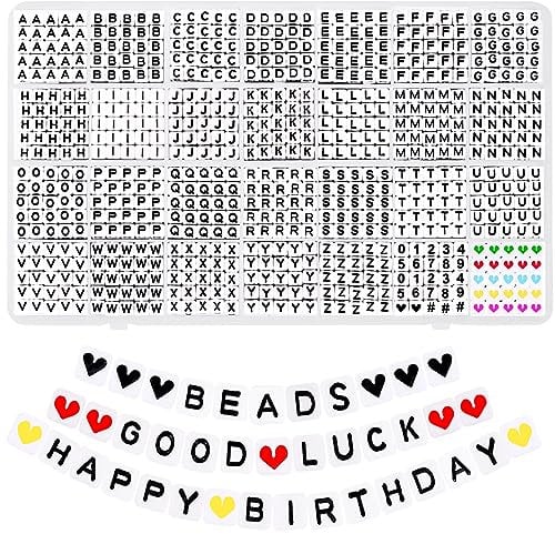 DTYDECLE 1400Pcs Cube Letter Beads Kit, A-Z Acrylic White Square Alphabet Beads Spacer Threading Number Heart Bead for Jewelry Making DIY Bracelet Necklace Key Chains