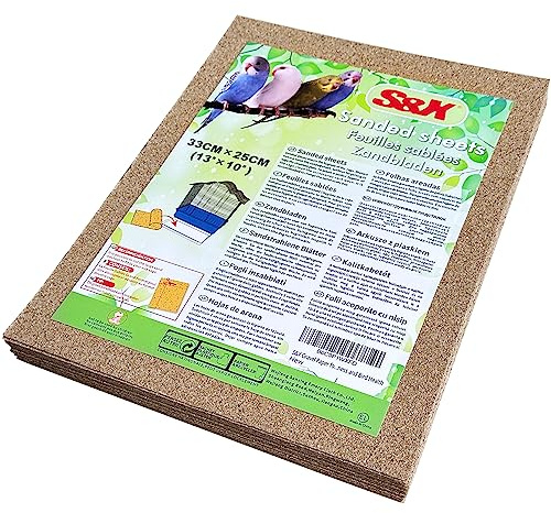S&X Sand Sheets for Bird Cages,30PCS/PACK (33CM x 25CM - 30PCS) | Thick, flat gravel paper eases cage cleanup – gritty surface helps trim claws & beaks – pre-cut to fit common cage trays