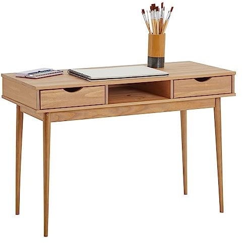 IDIMEX Schreibtisch Stefano braun - Bürotisch mit 2 Schubladen und Fach aus Massivholz, Home Office Tisch, moderner Arbeitstisch
