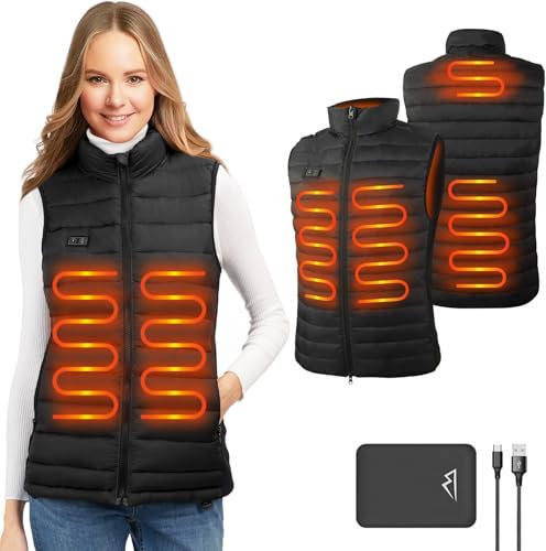 seenlast Beheizbare Weste, Beheizte Weste Damen mit Akku, Beheizbare Jacke Heizweste Wärmeweste mit 3 Stufen Temperatur, 4 Heizzone für Outdoor Motorrad Camping