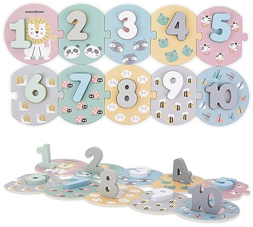 Mamabrum, pädagogische Holzpuzzles mit Zahlen, 10 mit ungiftigen Farben bemalte Holzzahlen, Puzzleteile aus Pappe, für Kinder ab 3 Jahren zahlenpuzzle Holz