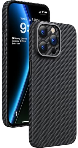 memumi Carbon Hülle für iPhone 15 Pro, 0,5 mm Superdünne, Hülle aus echter Aramidfaser [100% Aramidfaser] mit Fallschutz in Militärqualität für iPhone 15 Pro -Schwarz