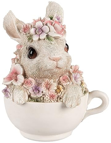 Clayre & Eef Figur Kaninchen 15 cm Grau Rosa Polyresin Dekofigur