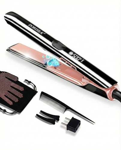 DORISILK 500 Degree High Temp Professional Hair Straightener,30s Fast Heating Ceramic Flat Iron ,2 in 1 Hair Straightener and Curler,Plasma Flat Iron Get Frizz-Free ,Dual Voltage for Travel Using