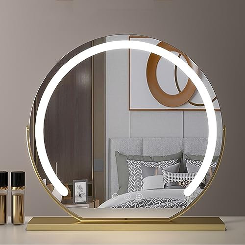 ACHZYFT LED Schminkspiegel, Beleuchteter Spiegel, Tischspiegel, Runder 360° Drehbarer Schminkspiegel Touchscreen Kosmetikspiegel Mit Dimmbar(Φ600mm, Weiß)(Size:40cm,Color:Gold)