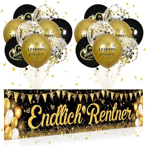 Ruhestand Party Dekorationen Schwarz Gold glücklichen Ruhestand Banner und 18pcs glücklichen Ruhestand Ballons für Männer Frauen große Schwarz Gold Ruhestand Hof Zeichen für Ruhestand Party Supplies